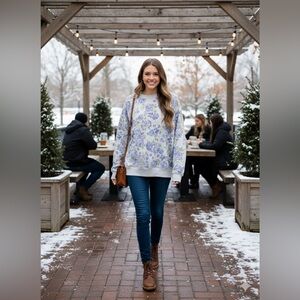 Old Navy Floral Crew Neck Sweater - Blue & Green NWOT